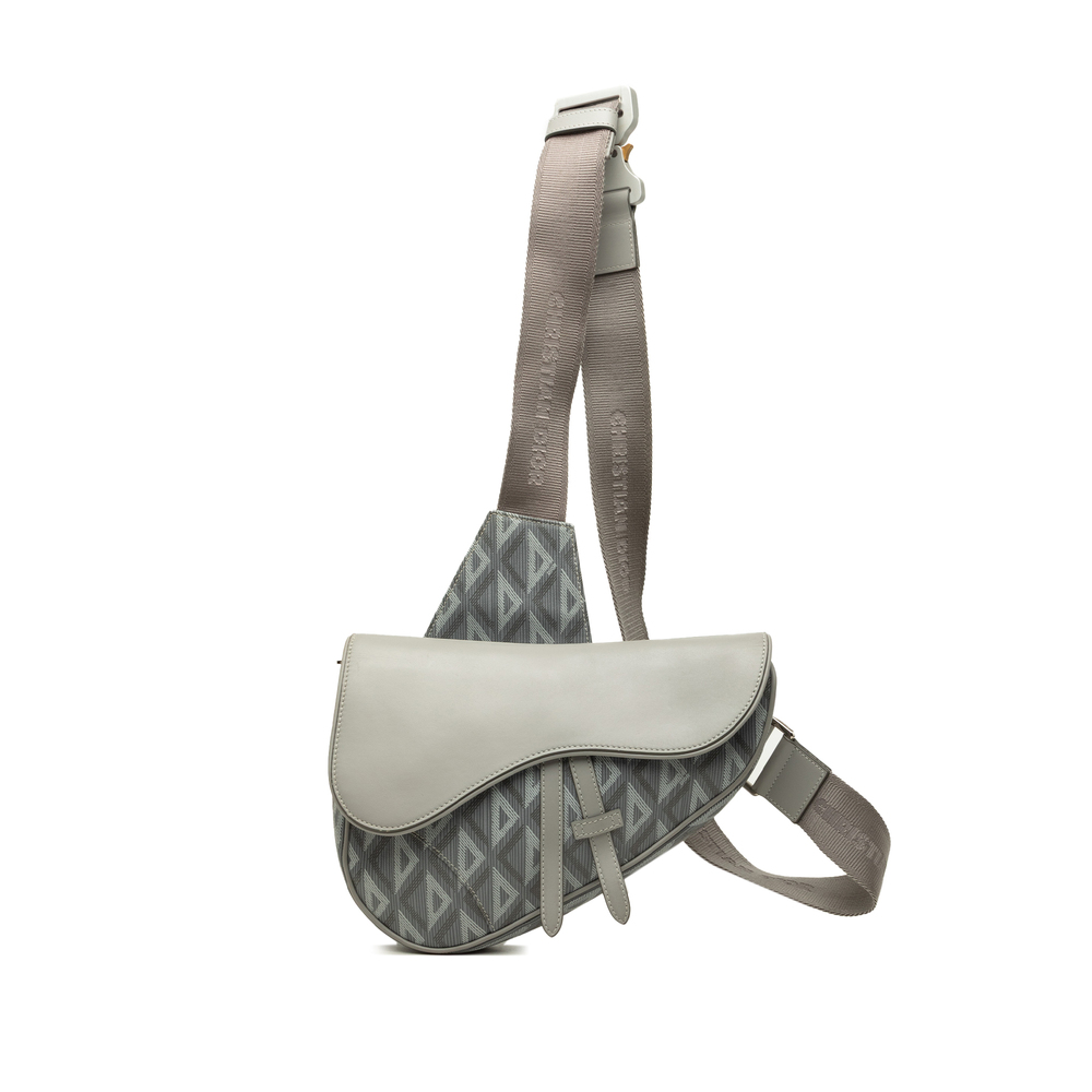 Pre-Loved Dior CD Diamond Canvas and Calfskin Saddle Bag